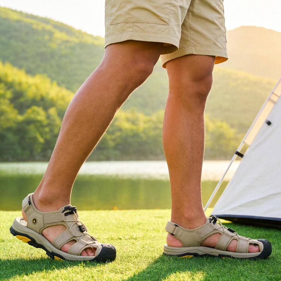 SnelShoppen Gesloten sandalen voor heren ademende wandelsandalen antislip outdoor Kaki 40 EU Perfect voor camping wandelen en tui