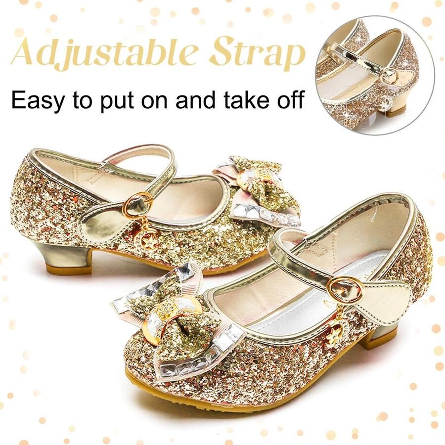 SnelShoppen Glanzende Mary Jane Prinsessenschoenen met Strik Glitter Feestschoenen voor Meisjes Bloemenmeisjeschoenen voor Verjaardagsfeestjes