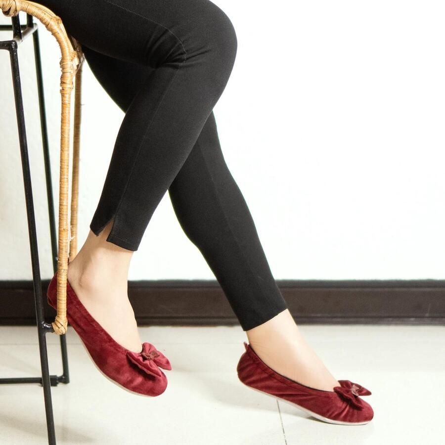 SnelShoppen GLOVE STORY Damesslippers van fluweel met zachte leren zool comfortabele ballerina's voor dames handgemaakt bordeaux EU Ét