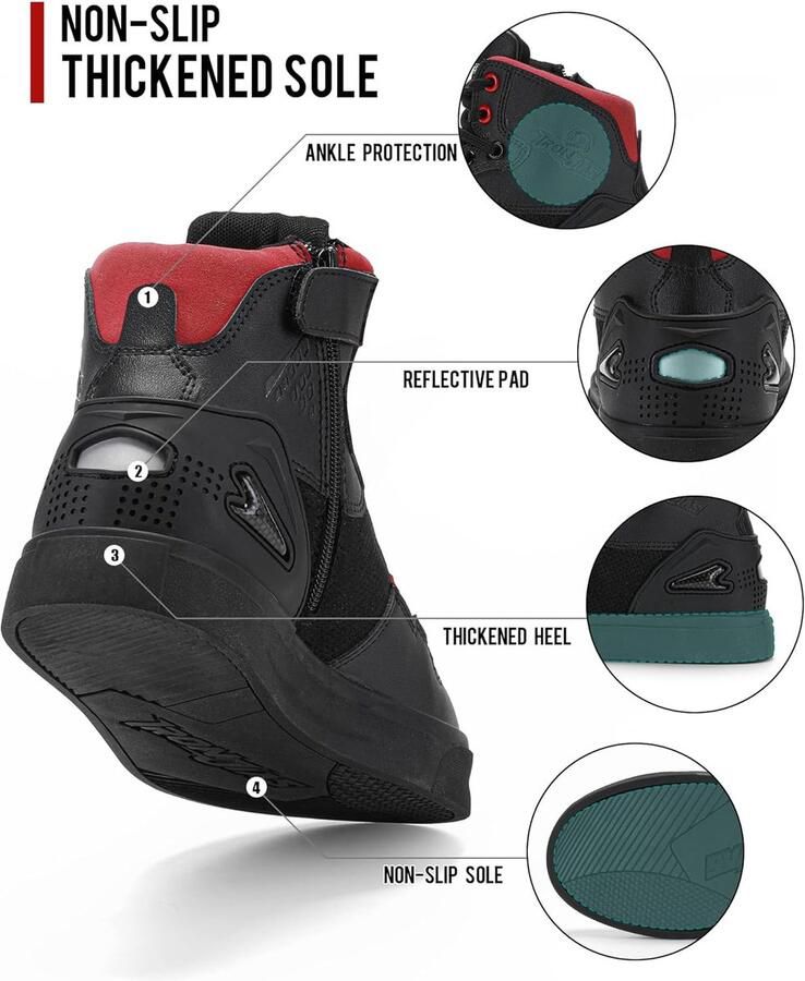 SnelShoppen Grapelet Heren Motorlaarzen Ademend Motorkleding Casual Motocross Schoenen Enkellaarsjes met Voering Antislip Zijrits Zwart