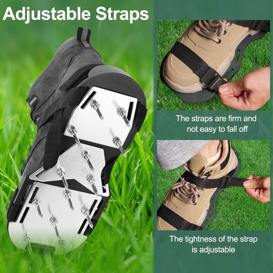 SnelShoppen Gras Aerator Sandalen met Spikes 45mm Lange Spikes 13 Spijkers en Sleutel Aluminium Basisplaat Verstelbare Tuinschoenen voor Grondbe