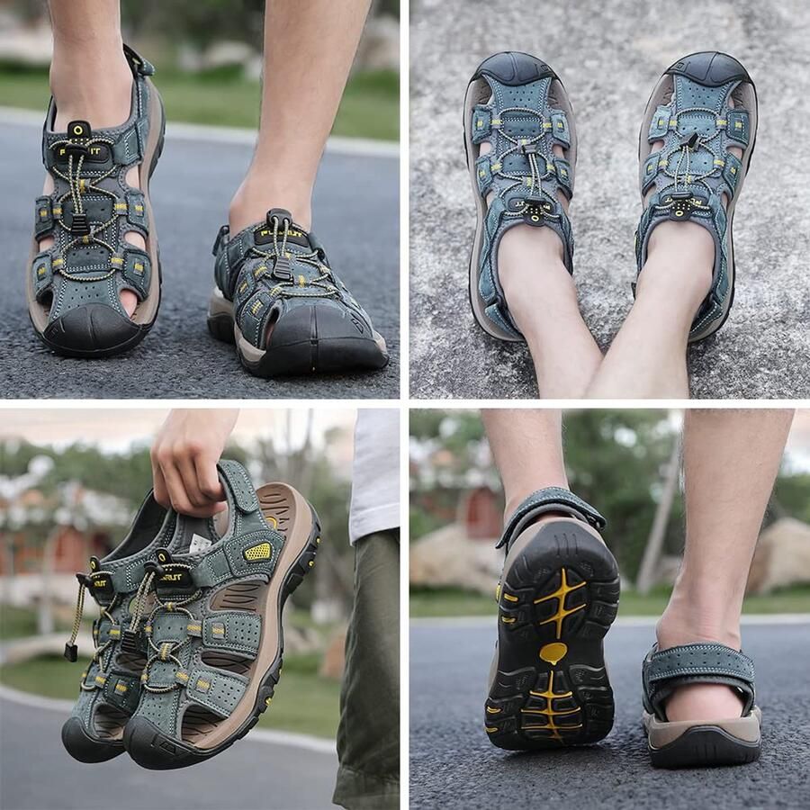 SnelShoppen Grijze FLARUT Sandalen voor Heren Comfortabele Outdoorsandalen Trekkingsandalen Leer Wandelsandalen Sportsandalen EU voor C