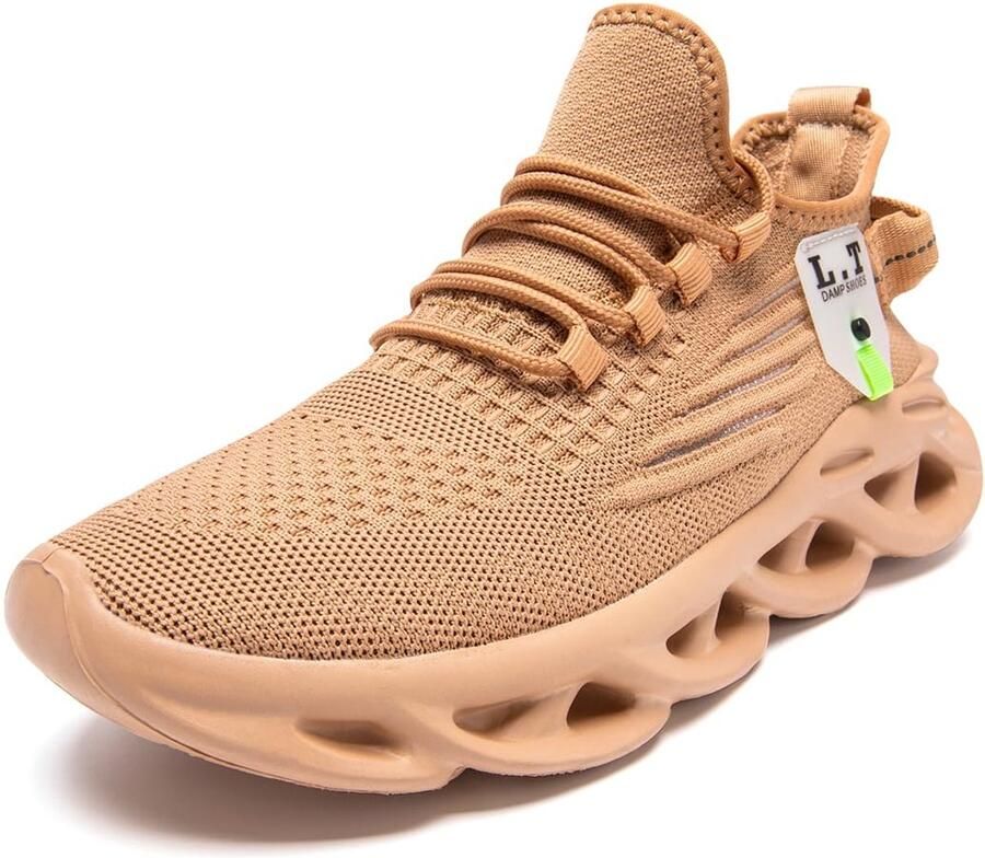 SnelShoppen Hardloopschoenen Heren Ademend Sportschoenen Gym- en Wandelschoenen Bruine Sneakers 46 EU met Rubber Zolen en Spiraalbodem voor Fi