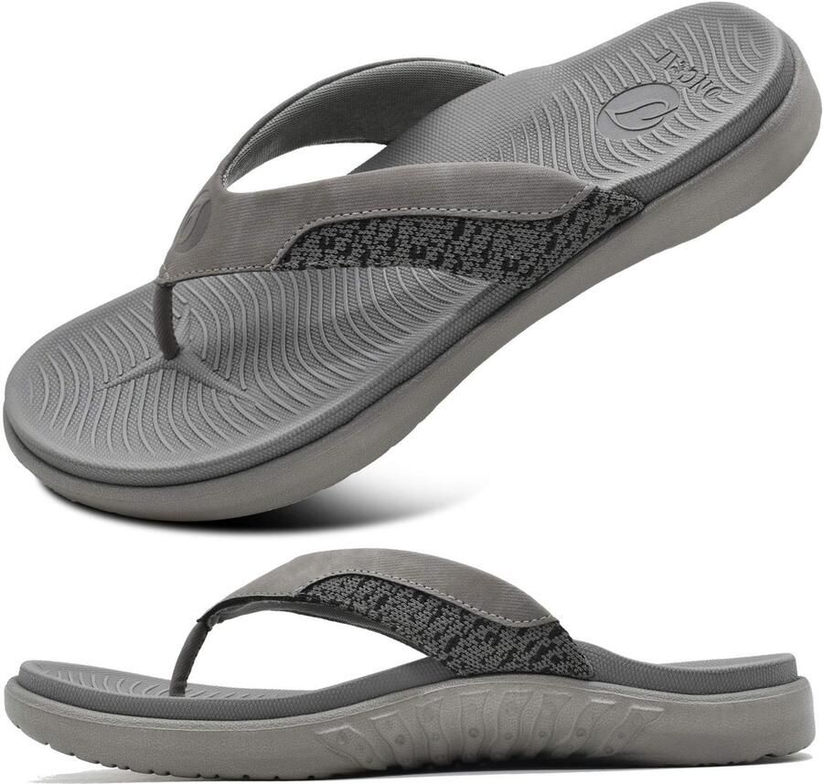 SnelShoppen Heren Flip Flops met Boog Ondersteuning Comfortabele Orthopedische Sport Sandalen Rubber Voetbed Grijs Perfect voor Strand
