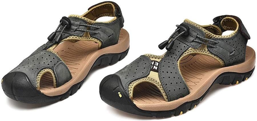 SnelShoppen Heren Gesloten Teen Haak & Loop Outdoor Wandelen Lederen Schoenen Sandalen 43 EU Stoffig Blauw Ideaal voor Camping Wandelen en Vrije