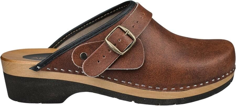 SnelShoppen Heren houten klompen Ergonomische leren tuinklompen Praktische houten schoenen voor tuin en keuken Comfortabele klompen in