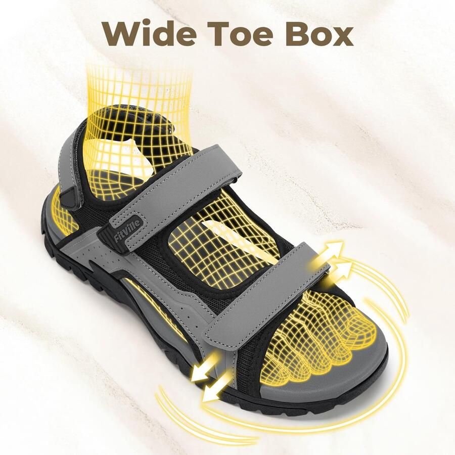 SnelShoppen Heren Outdoor Sandalen Comfortabele Trekkingsandalen met Klittenbandsluiting Ademende Zomerse Wandelschoenen van Leer Breed 43.5 E