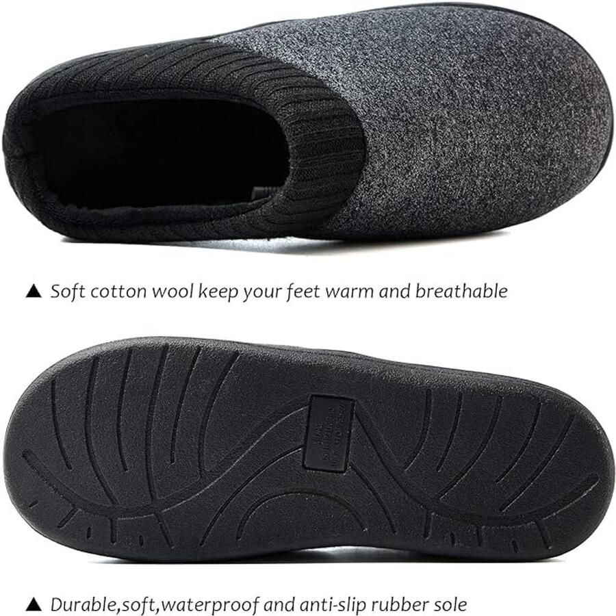 SnelShoppen Heren Pantoffels Sloffen Winter Warme Comfortabele Memory Foam Non-Slip Rubberen 40-47 EU Grijs Voor Thuis en Vrije Tijd