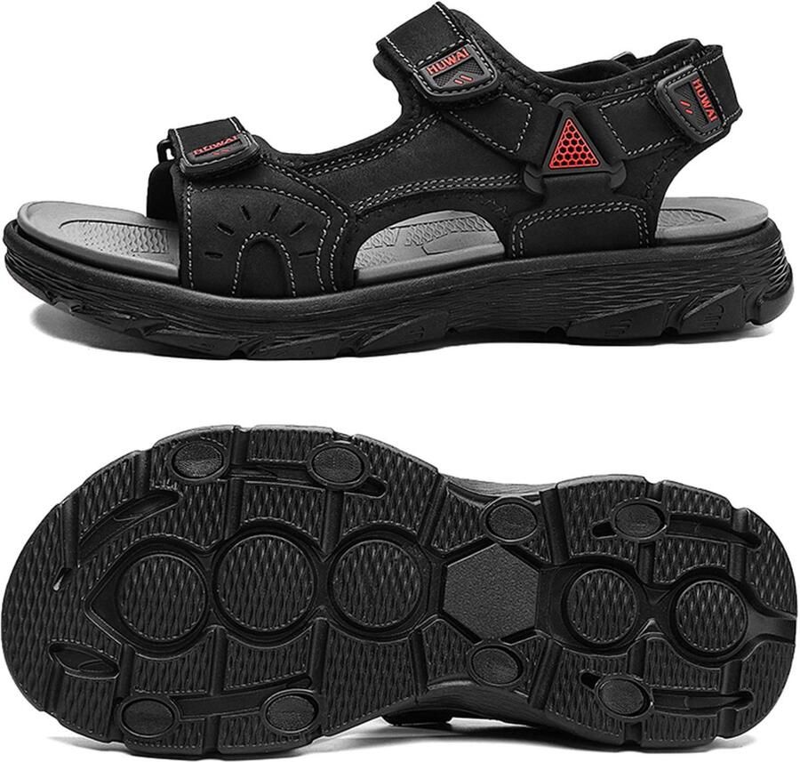 SnelShoppen Heren Sandalen Trekkingsandalen Wandelsandalen Outdoorschoenen Zomer Vrijetijdsschoenen Leer Strandsandalen Zwart voor Camping e