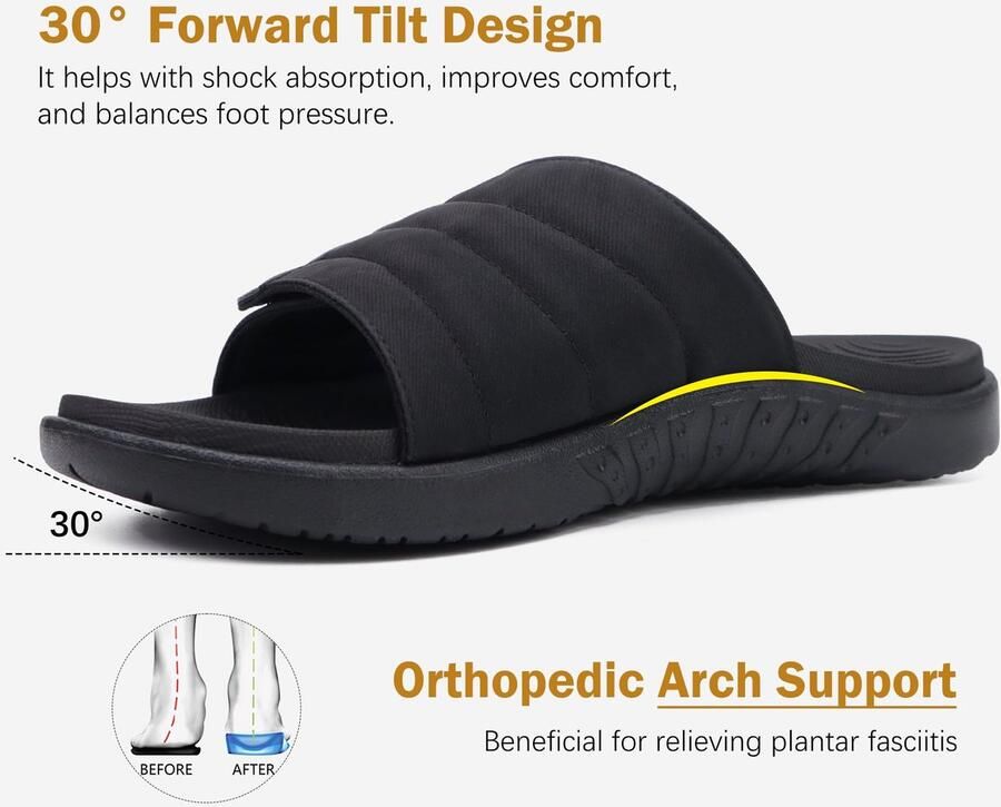 SnelShoppen Heren Sandalen Verstelbare Riem Open Toe Sport Slide Sandalen met Zachte Boog Ondersteuning Zwart Perfect voor Vakantie Tuin
