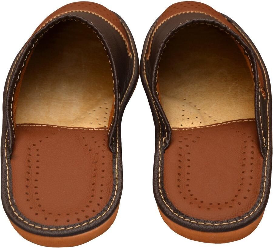 SnelShoppen Heren Sloffen Slippers Pantoffels Bruin Leder Echt Leer VIP 40-46 EU (45 Bruin) Comfortabele Huisschoenen voor Thuis Relaxen en Vrij