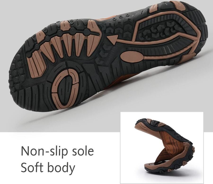 SnelShoppen WateLves Teenslippers voor heren leren badslippers met voetboogondersteuning zacht leer donkerbruin EU antislip ideaal voo