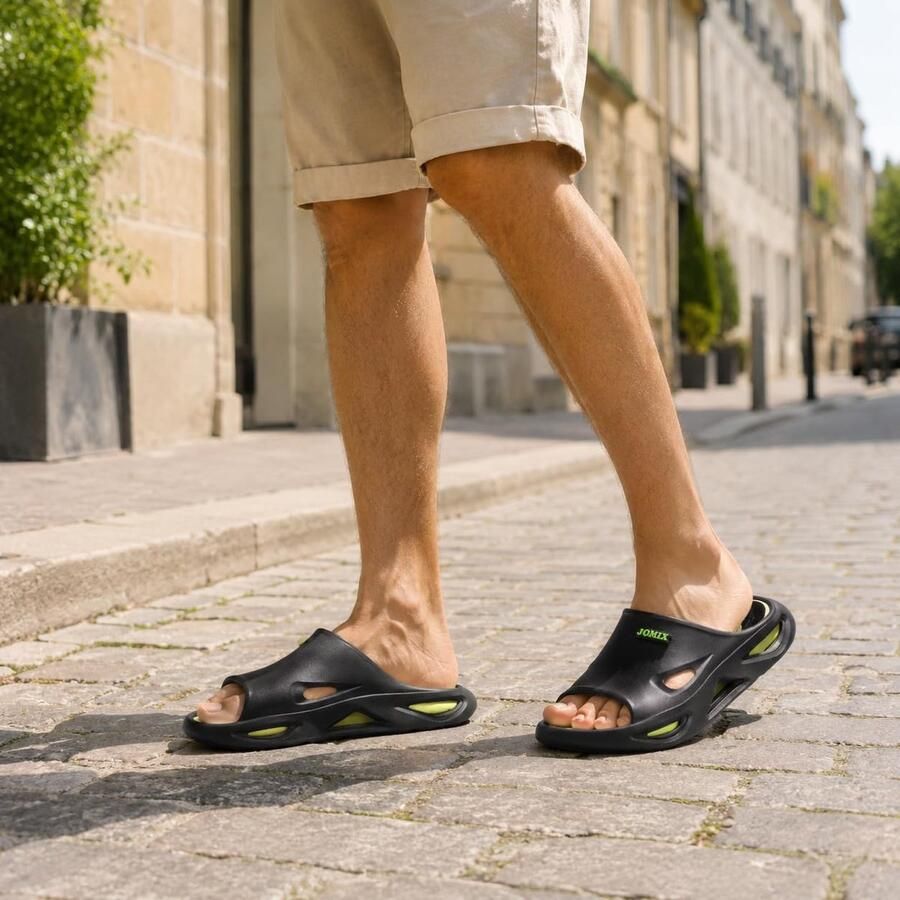SnelShoppen Heren Teenslippers Zwart 42 43 EU Ademend Licht Comfortabel Antislip Perfect voor Thuis en Zomer