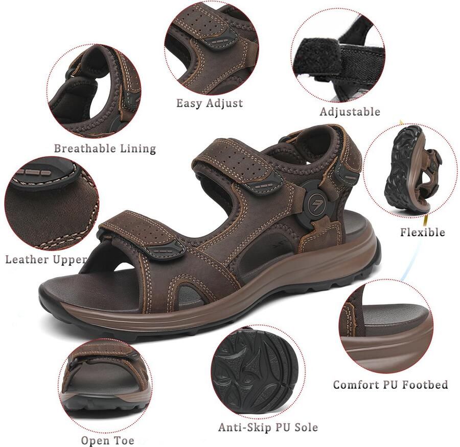 SnelShoppen Heren Trekkingsandalen Comfortabele Wandelsandalen Strandsandalen Outdoorschoenen Donkerbruin Ideaal voor Camping en