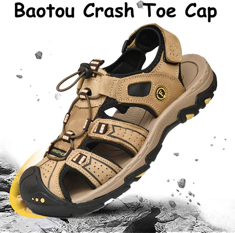 SnelShoppen Heren Trekkingsandalen Wandelsandalen Outdoorschoenen Zomer Vrijetijdsschoenen Leer Strandsandalen Gesloten Outdoor Sport Sandalen Donke