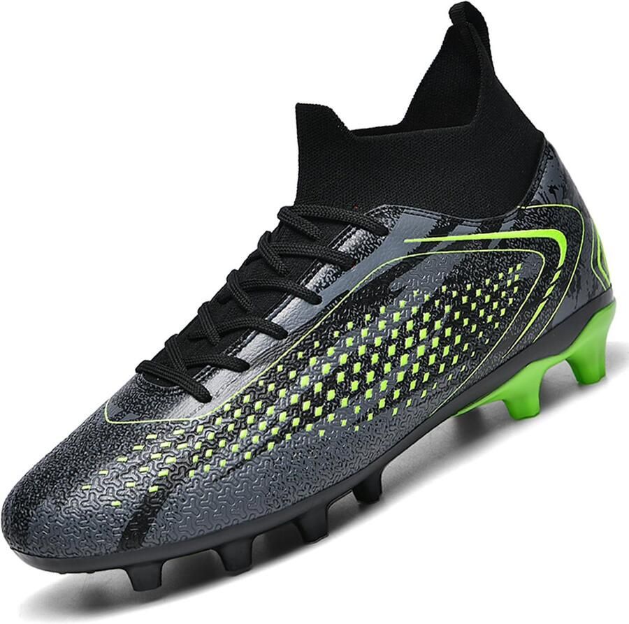 SnelShoppen Heren Voetbalschoenen Spike High Top Astro Turf Trainers Professionele Atletische Schoenen voor Jongens Zwart