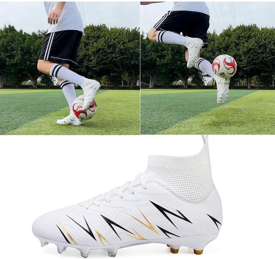 SnelShoppen Heren Voetbalschoenen Spike Hoge Top Astro Turf Trainers AG FG Voetbal Schoenplaten Jongens Professionele Atletische Schoenen 2601 Wit