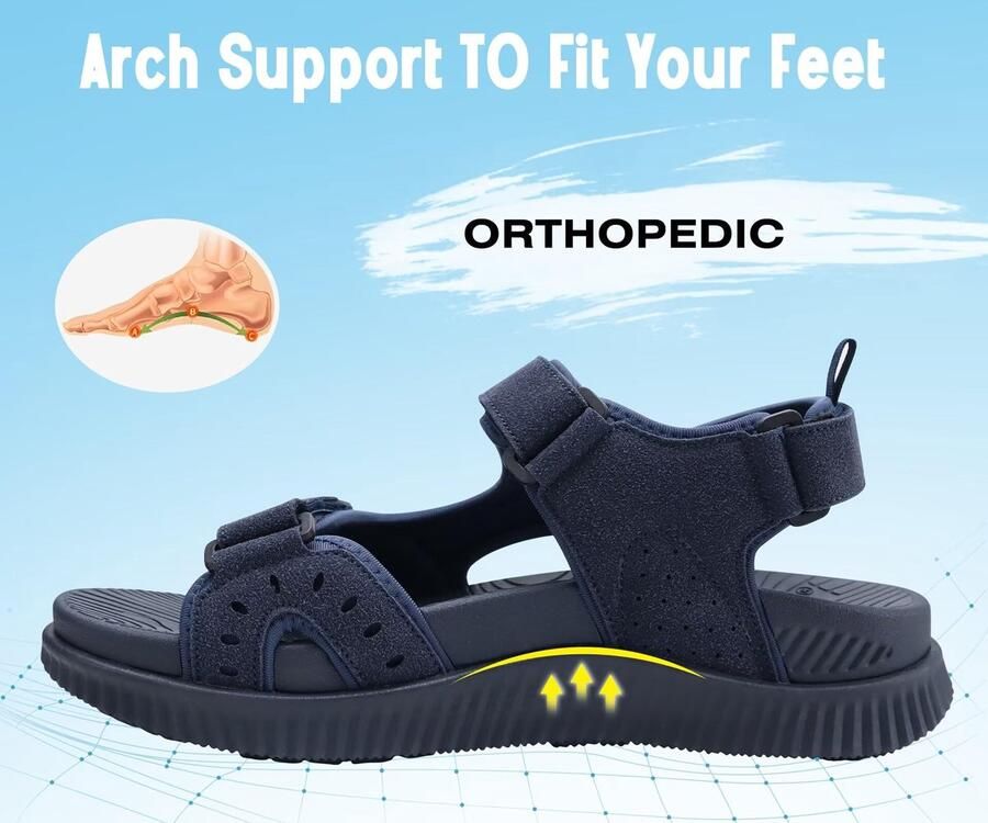 SnelShoppen Heren wandelsandalen comfortabele orthopedische trekking sandalen outdoor zomer casual strand sportsandalen marineblauw