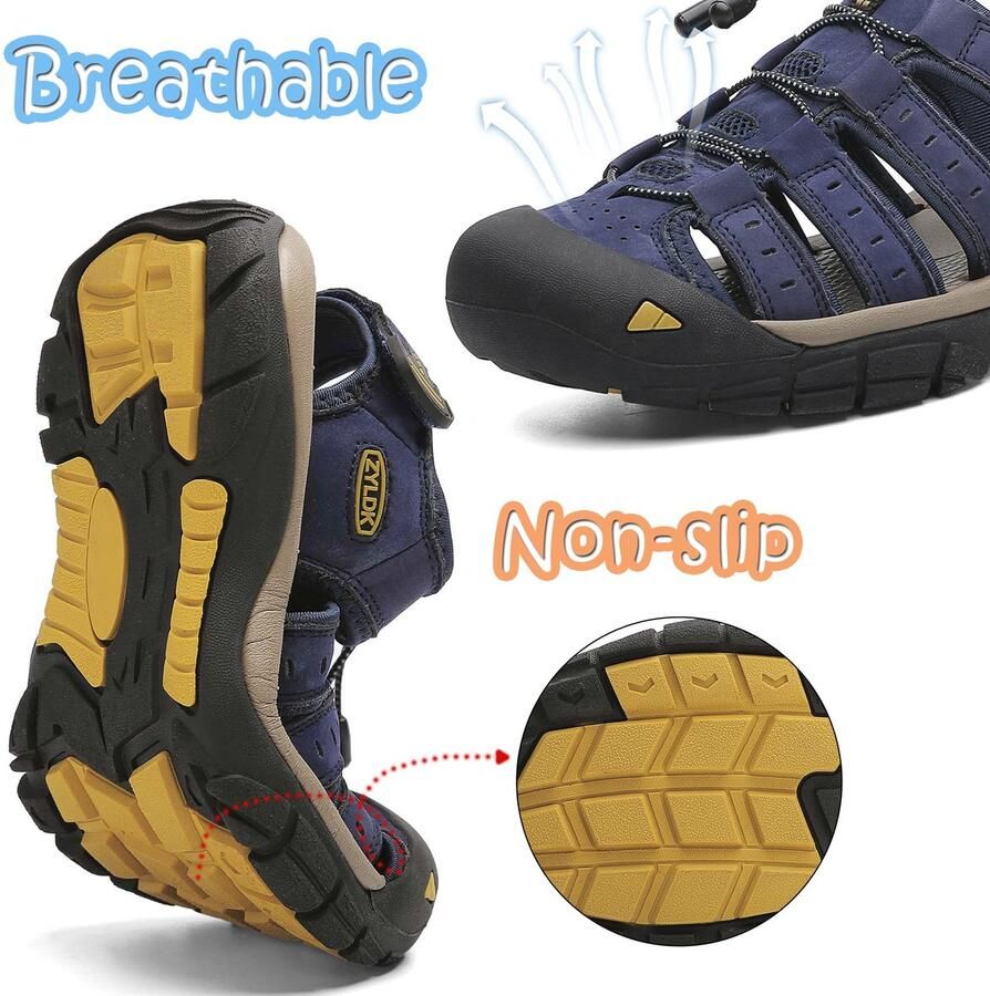 SnelShoppen Heren Wandelsandalen Zomer Strand Visser Lederen Sandaal Verstelbare Gesloten Teen Riem Trekking Casual Ademend Antislip Schoenen