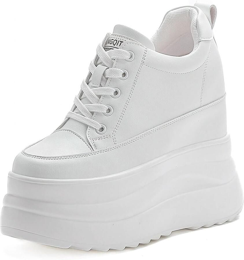 SnelShoppen Hoge Hakken Wedge Sneakers Dames Leren Sleehak Trainers met Platform Casual Dames Schoenen UK Perfect voor Fees