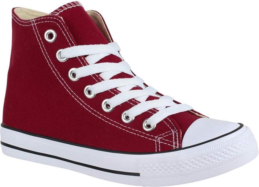SnelShoppen Hoge Top Unisex Sneakers Sportschoenen Chunky Trainers Rayan 014-A in Wijnrood Casual Sportief en Trendy voor Gelegen