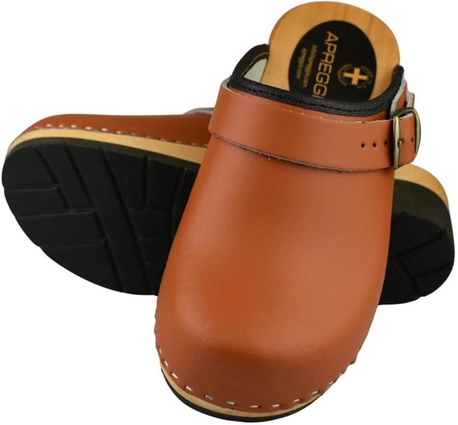 SnelShoppen Houten klompen dames ergonomische leren clogs praktische tuinklompen lichtbruin perfecte houten schoenen voor tuin en ke