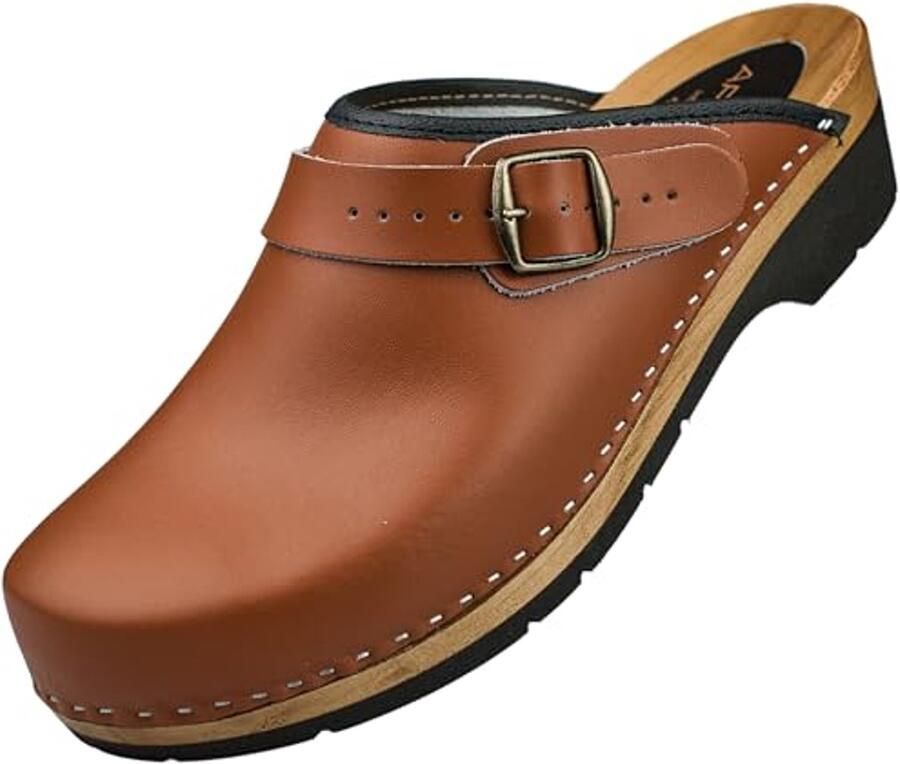 SnelShoppen Houten klompen voor heren Leren tuinklompen Ergonomische houten schoenen 40 46 EU lichtbruin