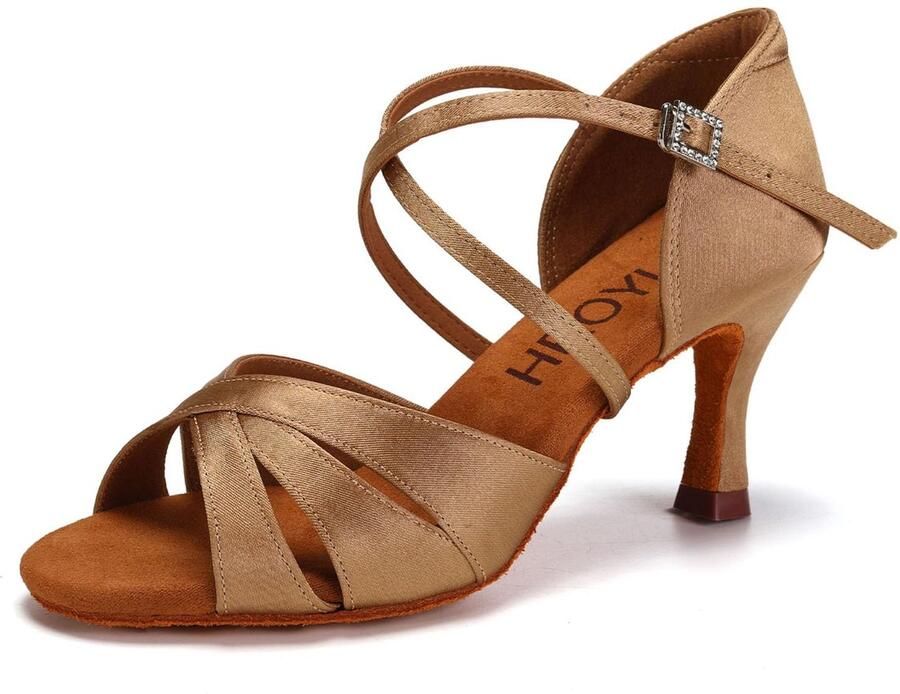 SnelShoppen HROYL Dansschoenen Dames Latin Salsa Satijnen Balzaal Schoenen Beige Hak EU Perfect voor Feesten en Danslessen