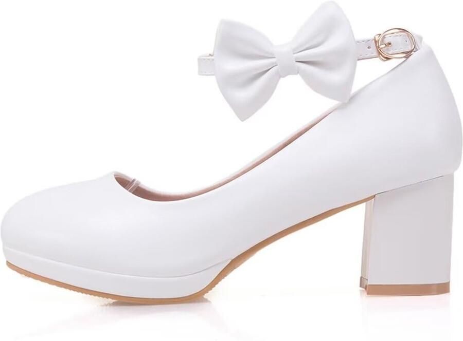 SnelShoppen HSyc JRX Pumps met Blokhak en Hoge Hakken met Riempjes en Gesp voor Dames Wit EU Perfect voor Feesten en Avondjes Uit