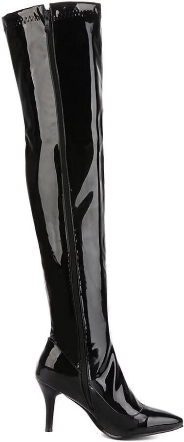 SnelShoppen HSyc JRX Overknee Laarzen Dames Lak Stilettohak Ritssluiting Hoge Hakken Lange Laarzen Zwart 43 EU voor Feest en Avondkleding