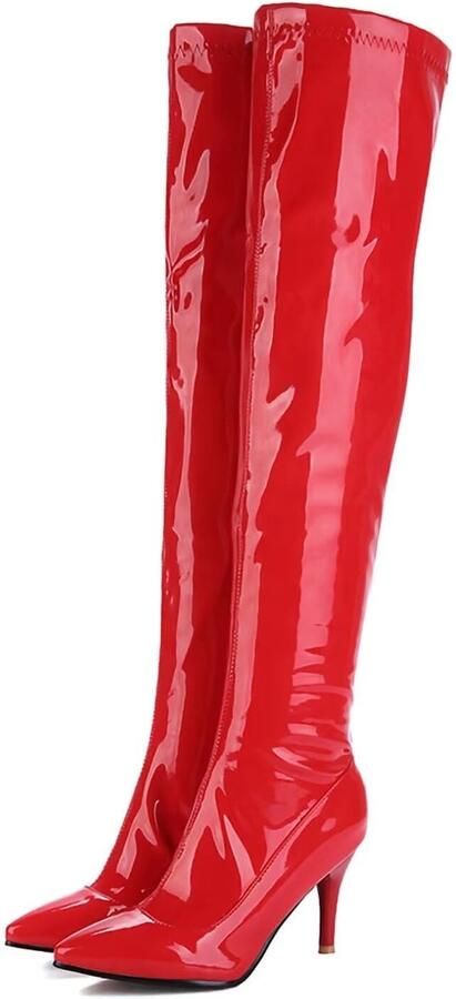 SnelShoppen HSyc JRX Overknee Laarzen Dames Rood Lak Stilettohak Hoge Hakken Ritssluiting Lange Laarzen EU Perfect voor Feest