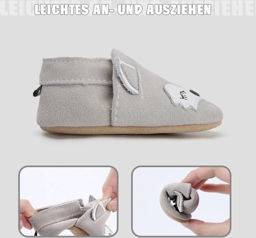 SnelShoppen IceUnicorn Babyschoenen om te leren lopen kruipschoenen voor baby's leren sloffen zacht leer suède zolen Grijze vos maa