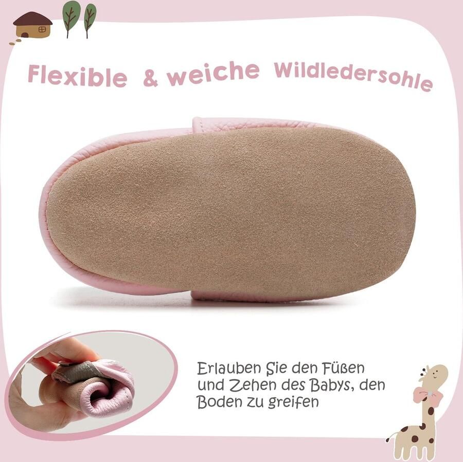 SnelShoppen IceUnicorn Kruipschoenen Babyschoenen Eerste Loopschoenen Zacht Leer Antislip Giraffe Roze