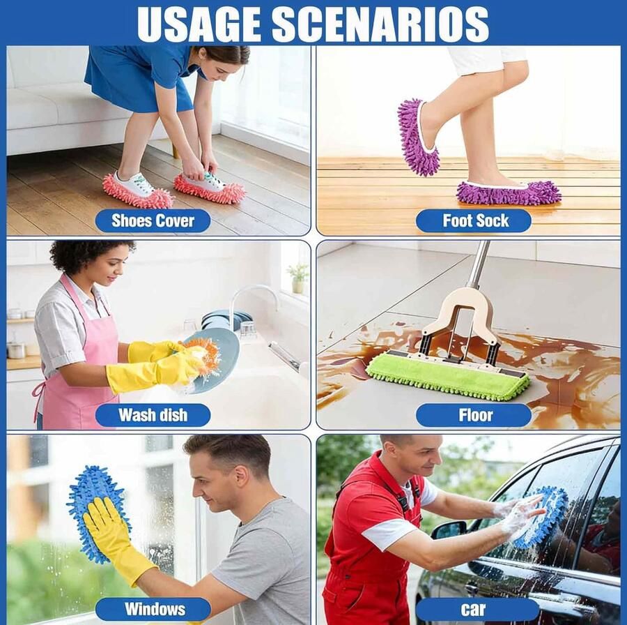 SnelShoppen Indoor Mop Slippers 24x Universele Maat Multifunctionele Schoenen voor Vloer en Meubelreiniging Comfortabel en Duurzaam