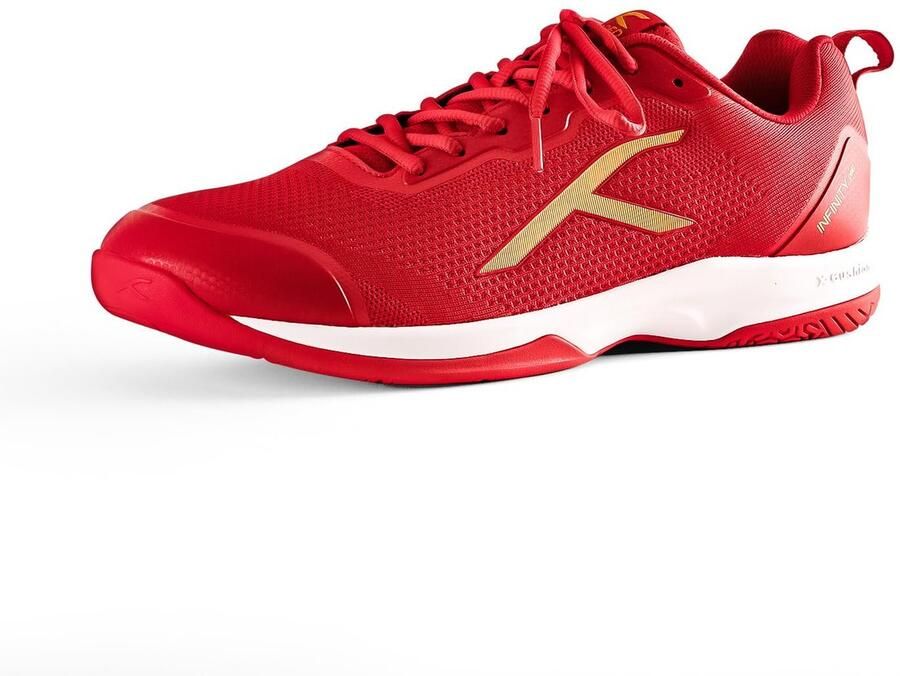 SnelShoppen Infinity Pro Non-Marking Professionele Badmintonschoenen voor Mannen Rood Goud Polyester Mesh Geschikt voor Indo