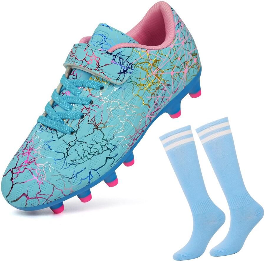 SnelShoppen JABASIC Firm Ground Voetbalschoenen voor Kinderen en met Voetbalsokken Blauw EU Perfect voor Voetbaltraining