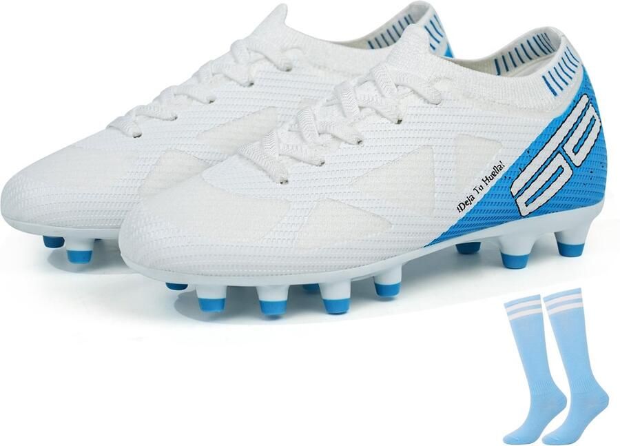 SnelShoppen JABASIC Firm Ground Voetbalschoenen voor Kinderen met Voetbalsokken Wit EU Voor en Ideaal voor Sport en Vrij