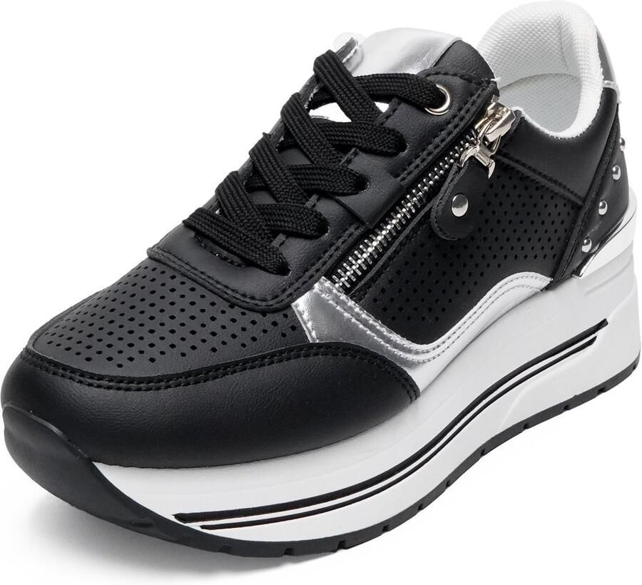 SnelShoppen JOMIX Casual Sportschoenen Dames Veters Lichtgewicht Ademend Hardloopschoenen Zwart Perfect voor Sport en Vrije