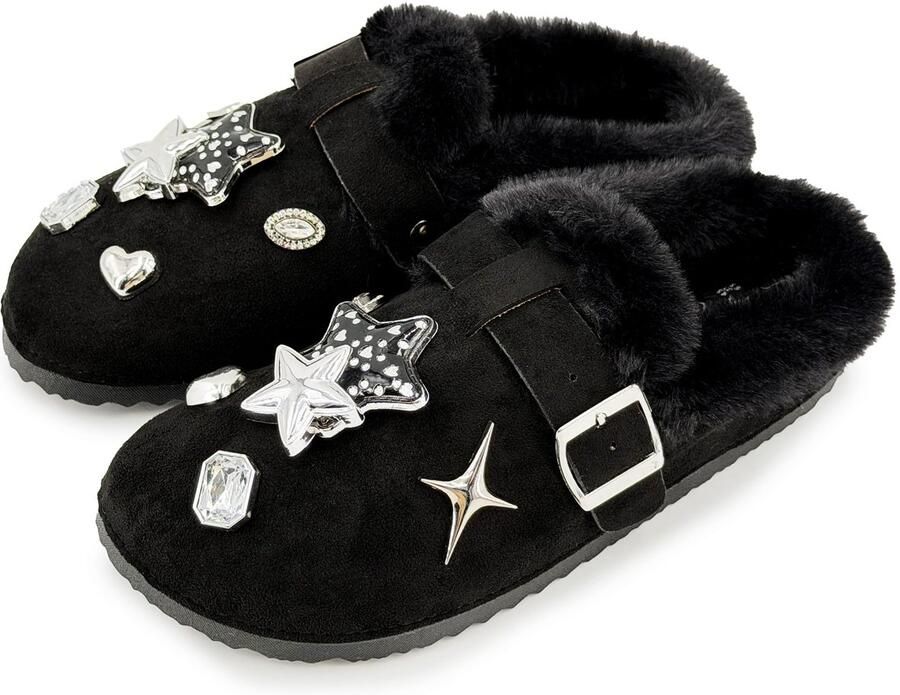 SnelShoppen JOMIX Winterschoenen Dames Pluche Warm Elegant Comfortabel Antislip Kurk Gevoerd Kunstbont Zwart Pluche