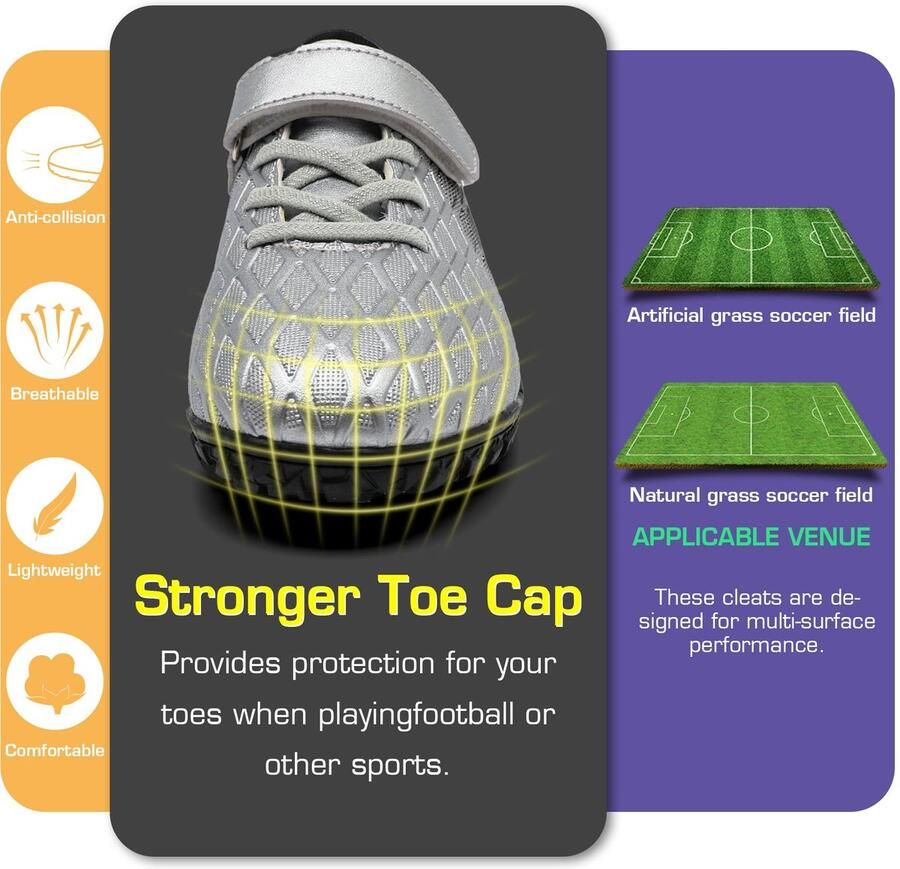 SnelShoppen Voetbalschoenen Kinderen Firm Ground en Astro Turf Trainers Professionele Futsal Schoenen voor Binnen en Buiten Zilv