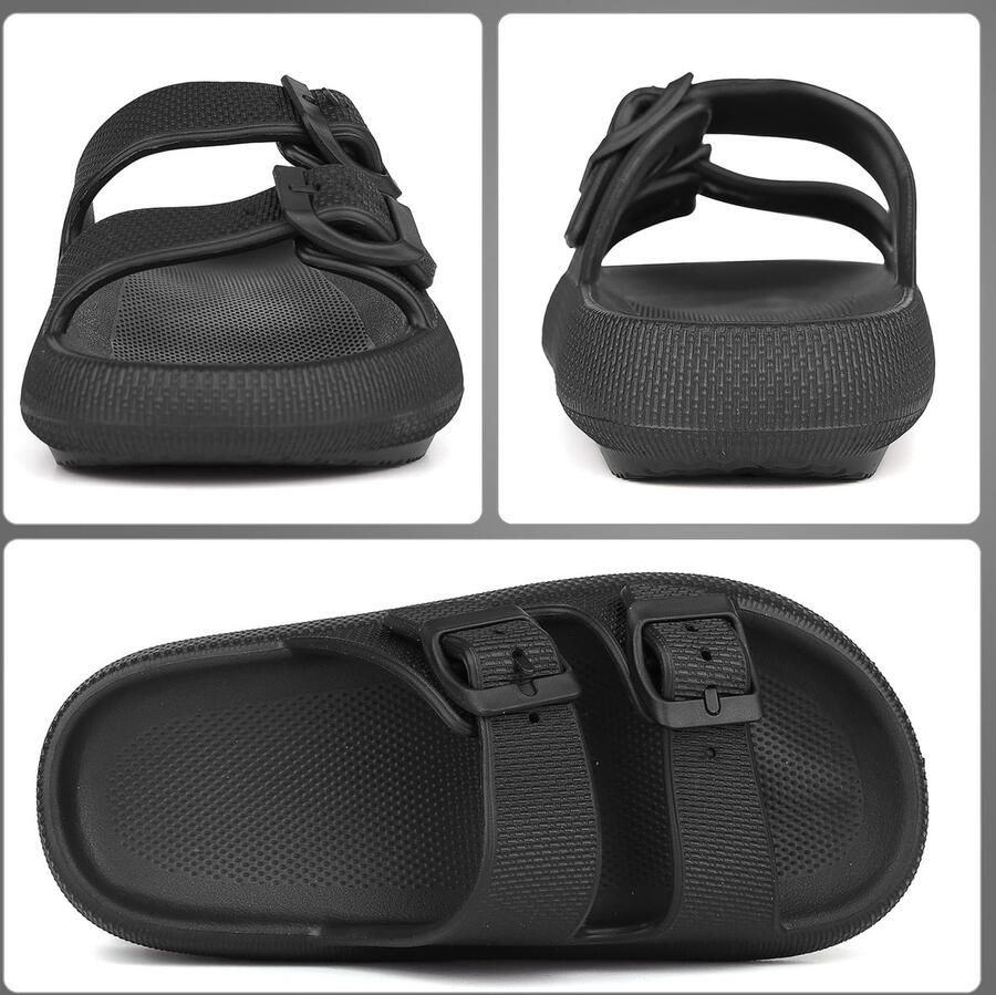 SnelShoppen Kids Cloud Sliders Verstelbare Gesp Sandalen Antislip EVA Slaapkamer Douche Pantoffels Strand Zwembad Slippers Zwart