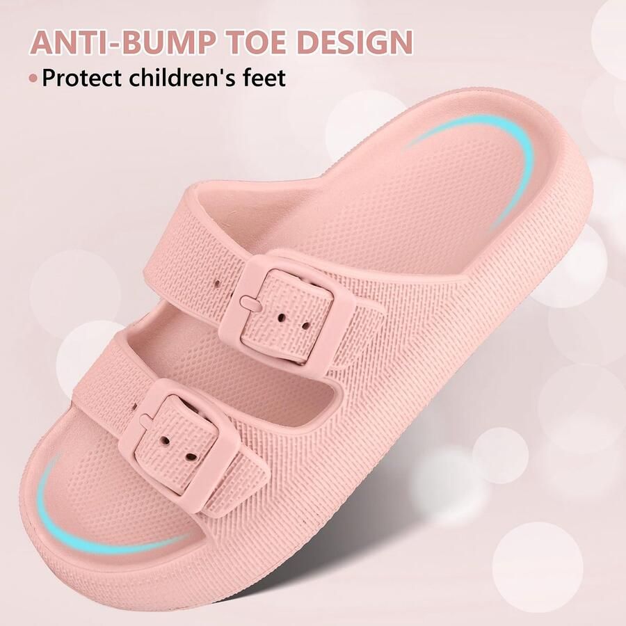SnelShoppen Kids Cloud Slides Verstelbare Dubbele Gesp EVA Platte Sandalen Zomer Kussen Slippers Douche Strand Zwembad Sliders Roze