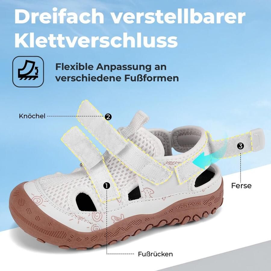 SnelShoppen Kindersandalen met gesloten teenkap uniseks trekkingsandalen voor en witte outdoor sandalen voor avontuurl