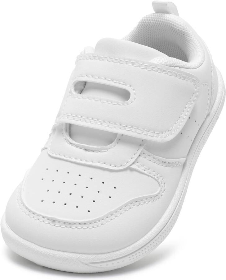 SnelShoppen Kindersneakers Jongens met Brede Neus Antislip Peuterschoenen Lichtgewicht Klittenband Sneakers Volledig Wit EU Breed Perfe