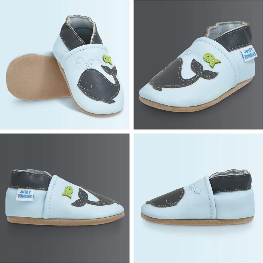 SnelShoppen Kruipschoenen Babyschoentjes met Zachte Zooltjes Leren Peuterschoentjes voor Jongens Witte Walvis Comfortabele en Sti
