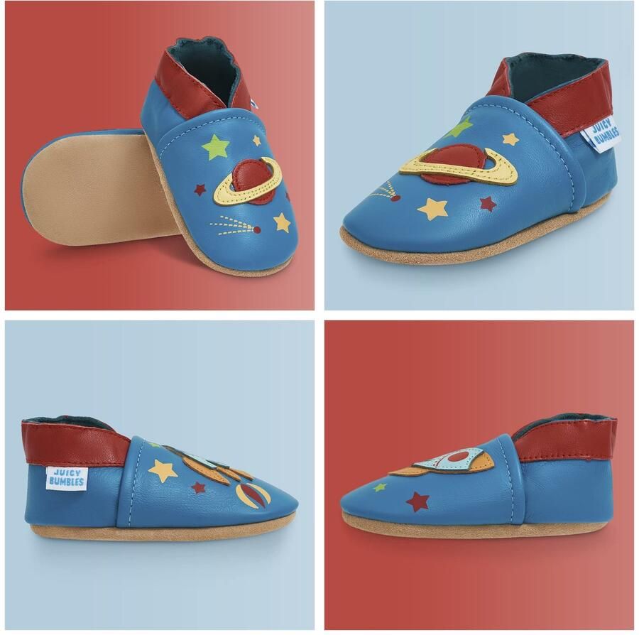 SnelShoppen Kruipschoenen Babyschoentjes met Zachte Zooltjes Leren Peuterschoentjes voor Jongens Ruimteschip Design voor Binnen en