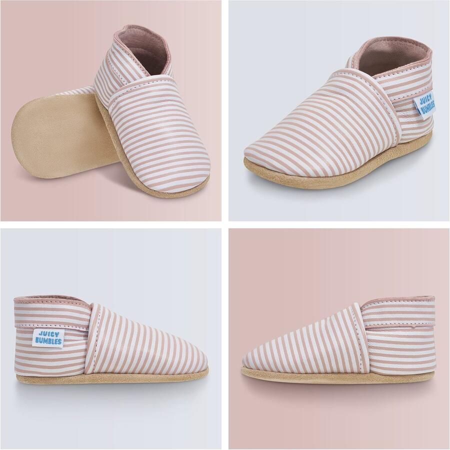 SnelShoppen Kruipschoenen Babyschoentjes met Zachte Zooltjes Leren Peuterschoentjes voor Meisjes Roze Strepen Comfortabele Schoe