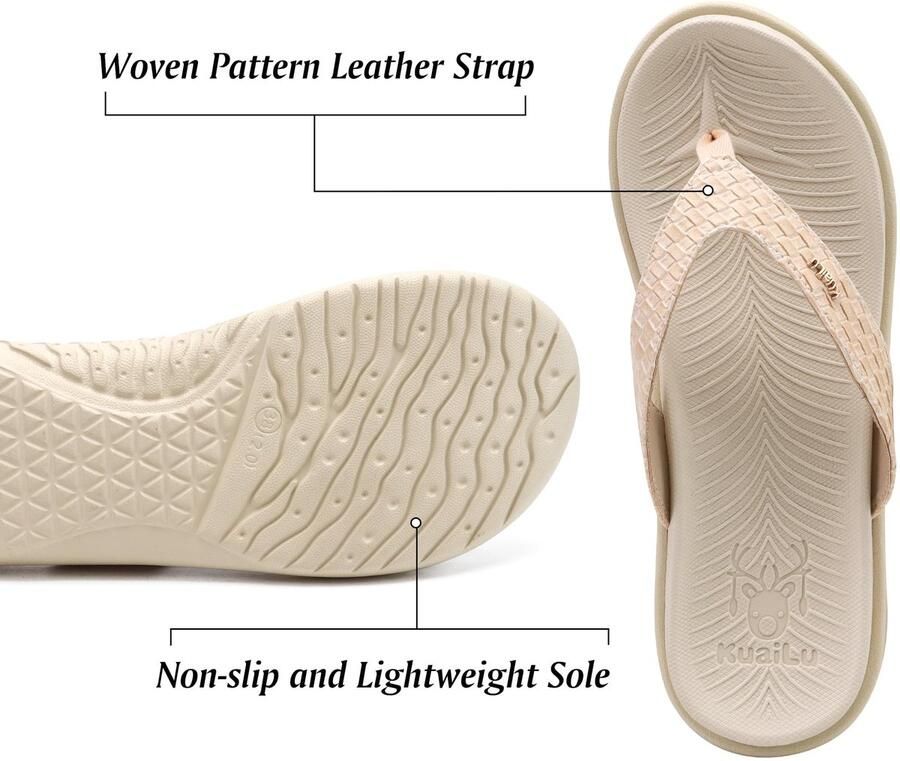 SnelShoppen KuaiLu Flip Flops Vrouwen Leren Teenslippers met Steun voor Voetholte Comfortabele Yoga Mat Tanga Sandalen voor Plantaire Fasciitis