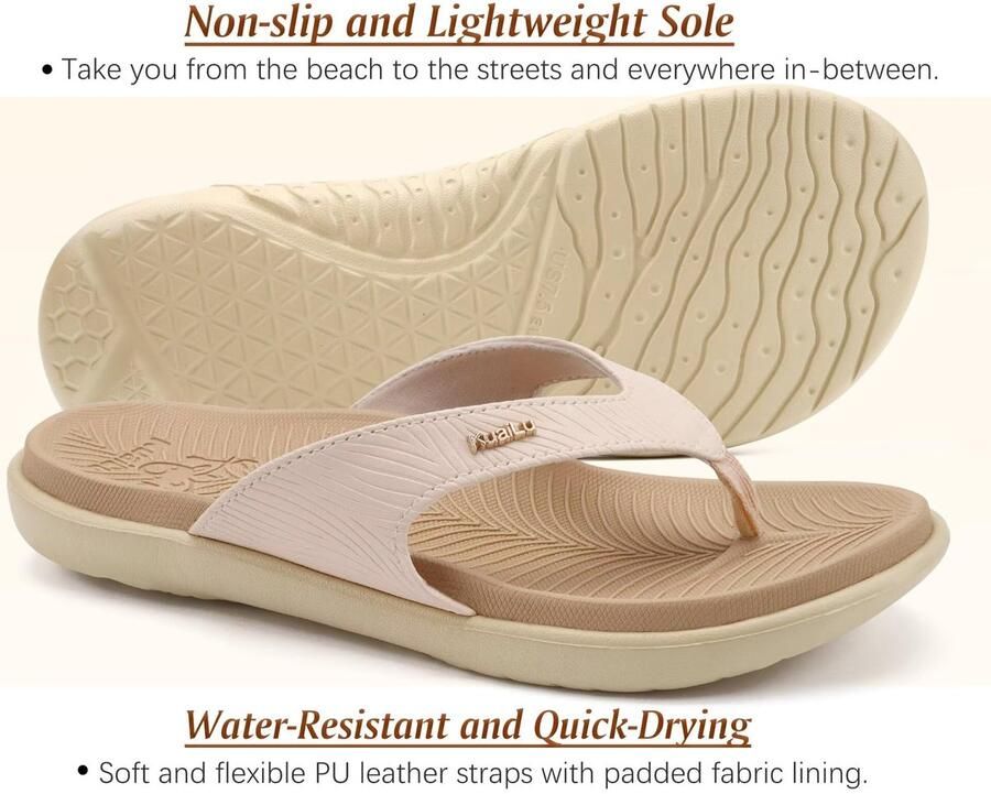 SnelShoppen KuaiLu Slippers Dames Orthopedische Sandalen Lichtgewicht Zomer Slip-On Strand Kussen Met Voetboog Ondersteuning Beige Wit