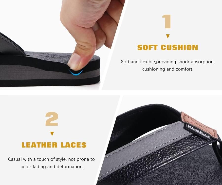 SnelShoppen KuaiLu Teenslippers Heren Rubberen Badingsandalen Antislip Zwart 43 voor Comfortabele Brede Voeten Zomer Strand Binnen Buiten Yoga